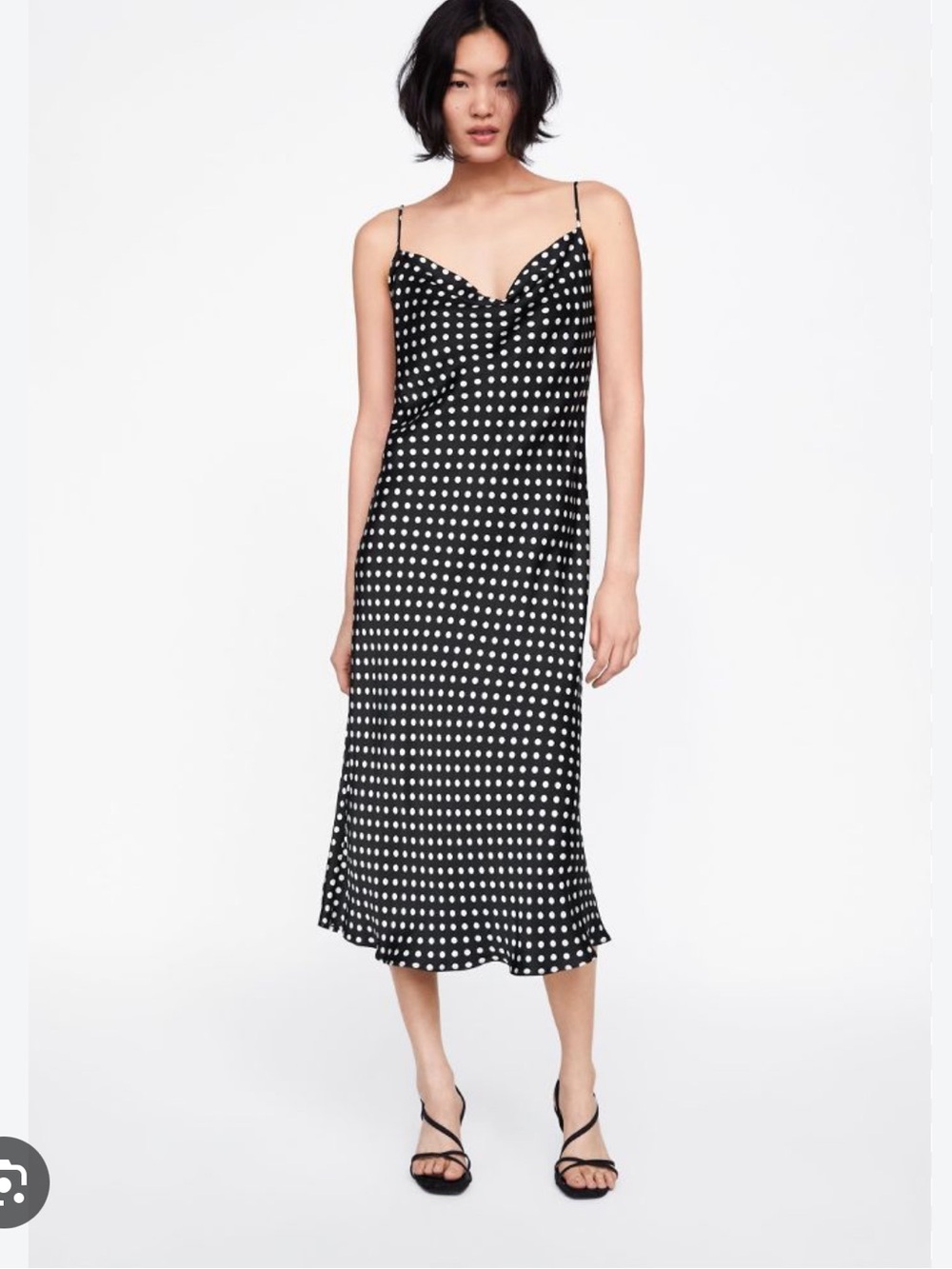 Zara Black White Polka Dot Cowl Neck Maxi Slip Dress Size M